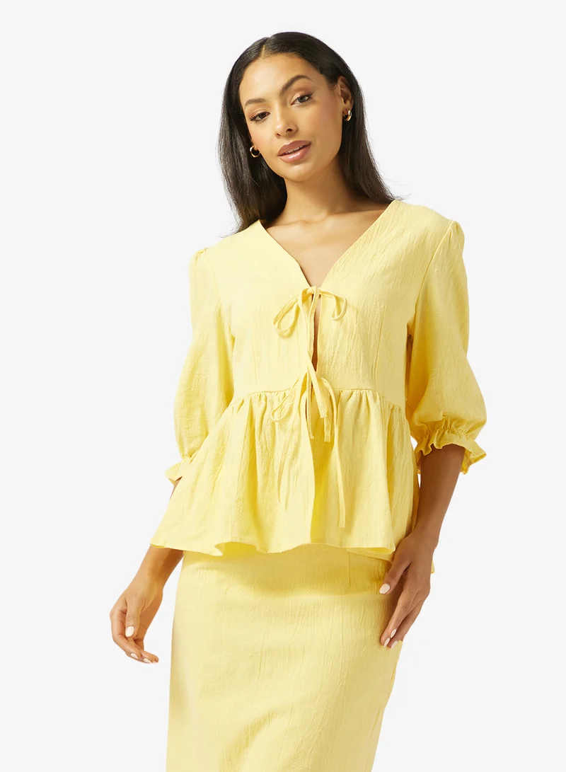 Ginger  Tie Up Detail Peplum Top & A Line Skirt Coord Set for Women | Best Price UAE